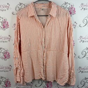 Spense floral & vine long sleeve orange white Coral Striped Button-Down Shirt